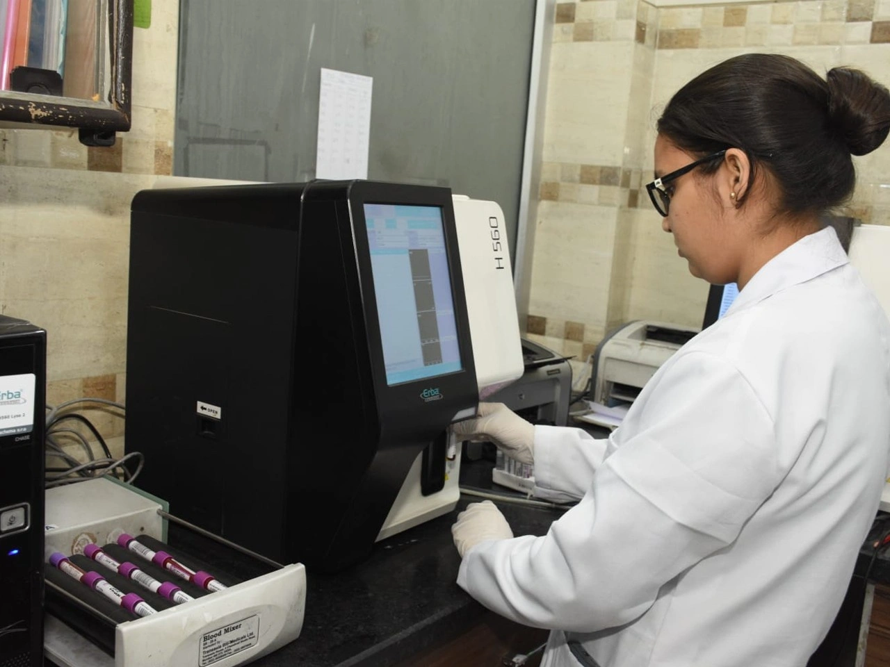 Hematology department featuring high-speed cell counters at Dr. Sudeep's Biopsy Centre.